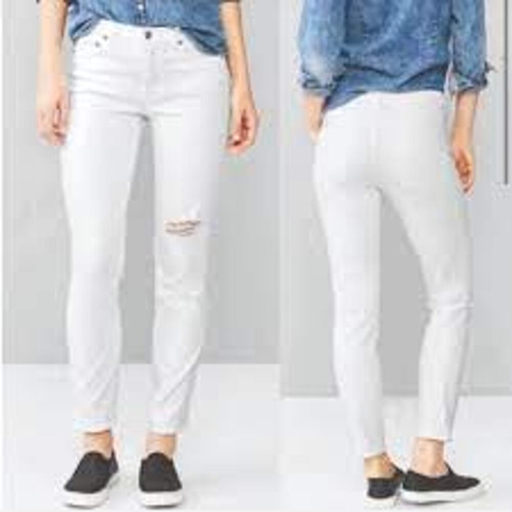 Gap White Distressed Mid Rise Slim Straight Denim To Ankle Jeans Size 31